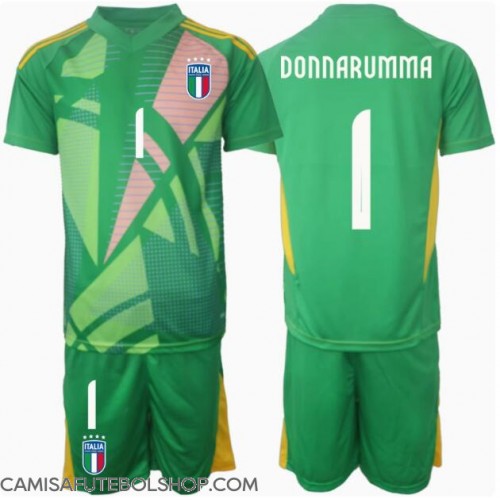 Camisa de time de futebol Itália Gianluigi Donnarumma #1 Goleiro Replicas 2º Equipamento Infantil Europeu 2024 Manga Curta (+ Calças curtas)
